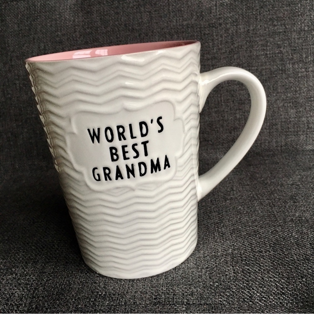 “World’s Best Grandma” Coffee Mug, White, Pink, Black, 16 oz